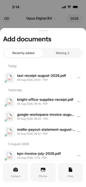 The uploaded receipt automatically matched to its bank transaction