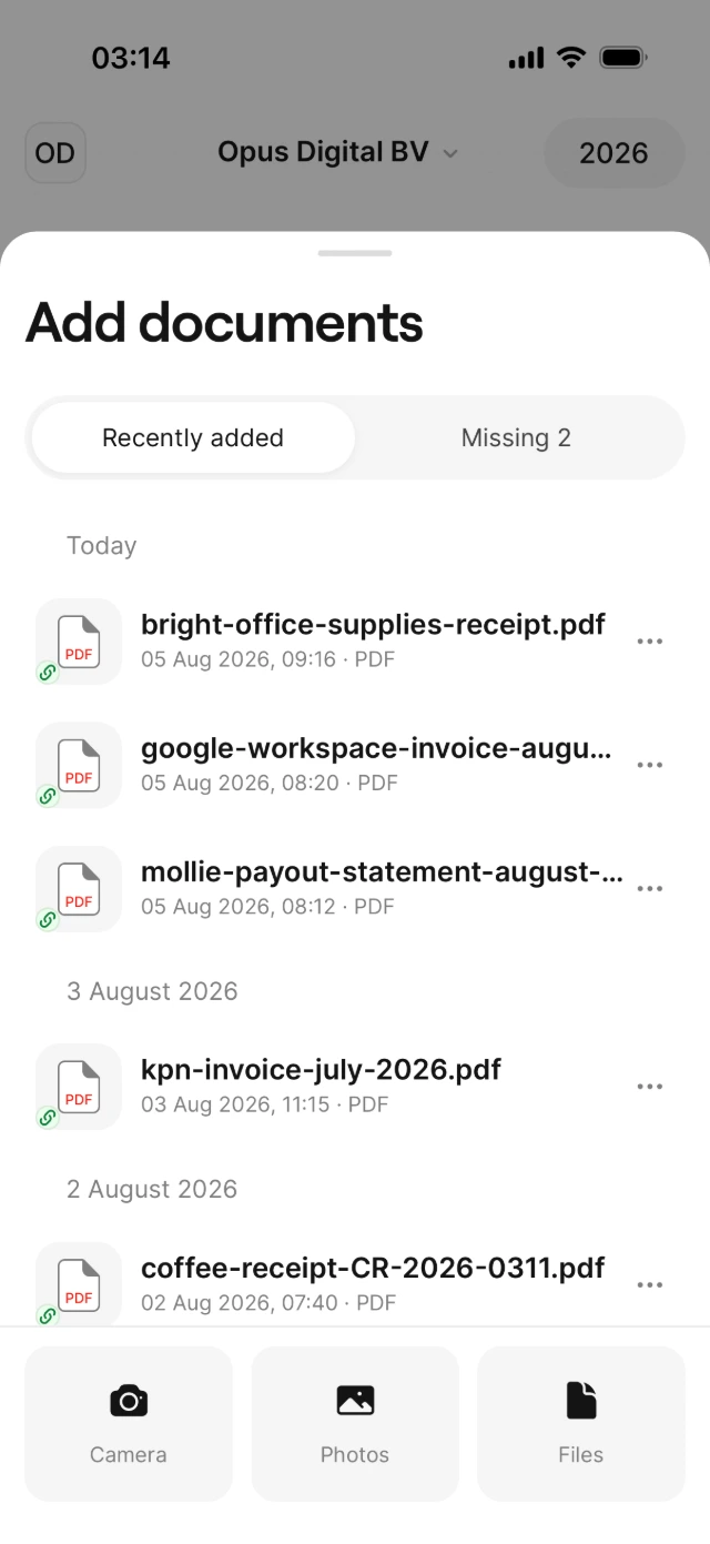 The Add screen for photographing or uploading documents