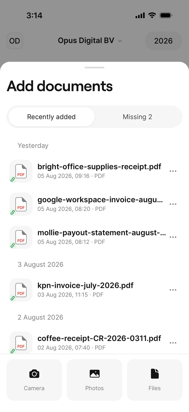The Add Documents sheet opened from the central plus button