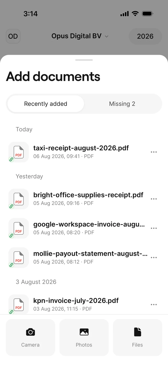 The uploaded receipt automatically matched to its bank transaction