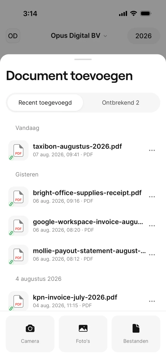 Het geüploade bonnetje automatisch gematcht met de banktransactie
